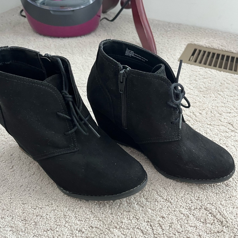 Black wedge booties